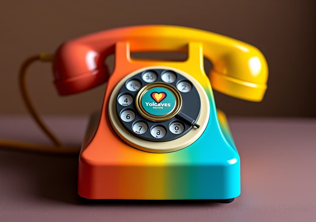  colorful vintage rotary telephone, lgbtq support hotline offering guidance