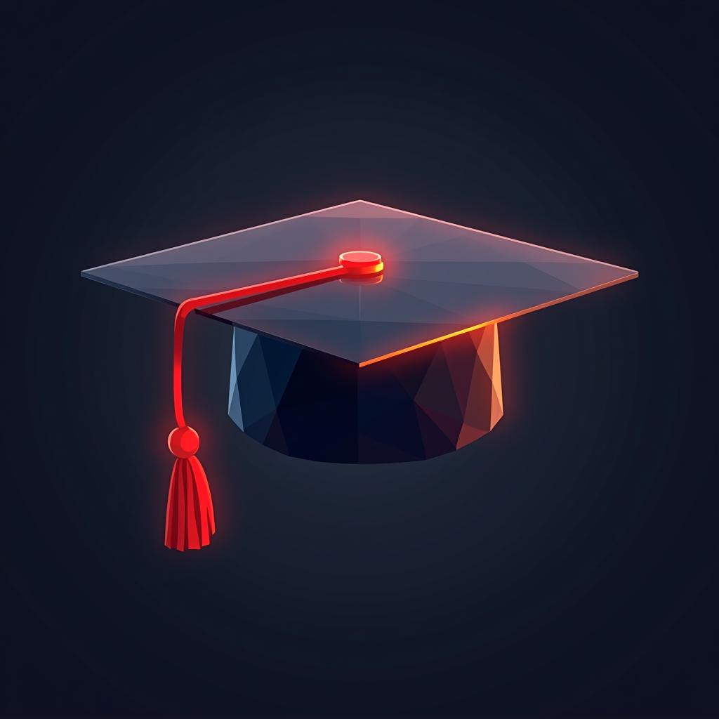  glowing graduation cap polygonal low poly illustration on dark background.