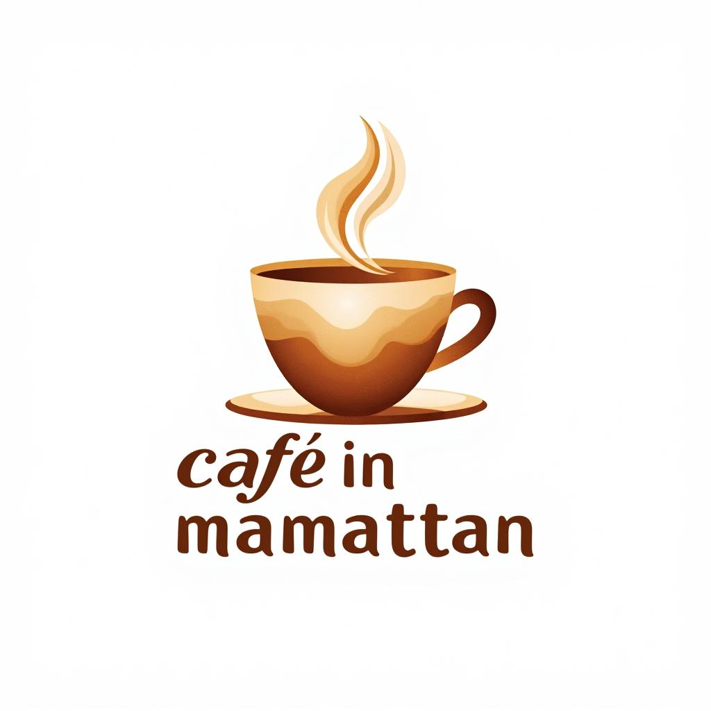  design a logo, watercolor style, logo of a coffee cup, brown gradient colors, white background, with the text 'cafe in manhattan'.