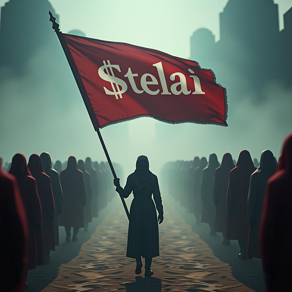  an army of different races holding a flag with $stelai written on the flag hyperrealistic, full body, detailed clothing, highly detailed, cinematic lighting, stunningly beautiful, intricate, sharp focus, f/1. 8, 85mm, (centered image composition), (professionally color graded), ((bright soft diffused light)), volumetric fog, trending on instagram, trending on tumblr, HDR 4K, 8K