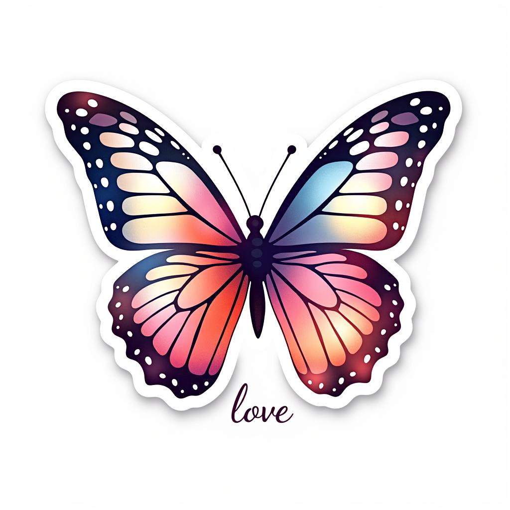  design a logo, custom sticker design on an isolated white background decorated by watercolor butterfly, with the text ‘love’