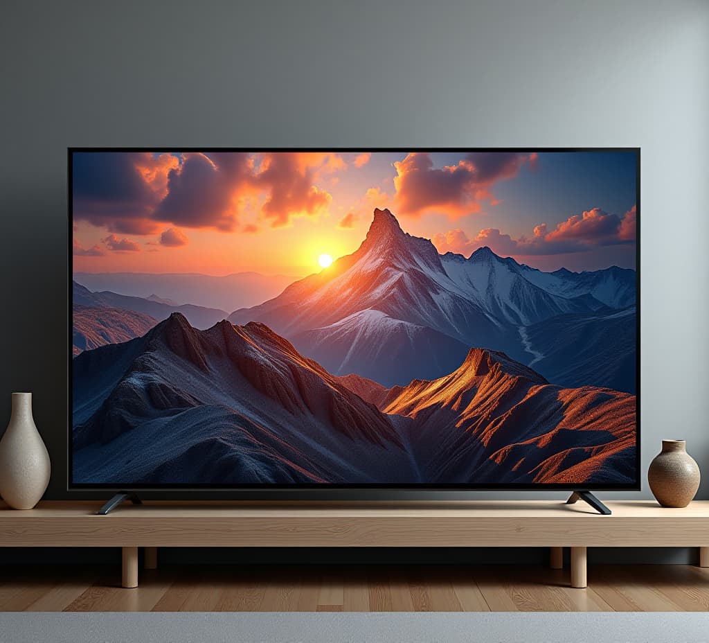  tv 4k flat screen lcd or oled, plasma, high quality, high details, hd, perfect composition, 4k epic detailed, highly detailed, sharp focus, high resolution