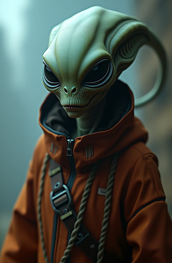  alien from area 51 hyperrealistic, full body, detailed clothing, highly detailed, cinematic lighting, stunningly beautiful, intricate, sharp focus, f/1. 8, 85mm, (centered image composition), (professionally color graded), ((bright soft diffused light)), volumetric fog, trending on instagram, trending on tumblr, HDR 4K, 8K