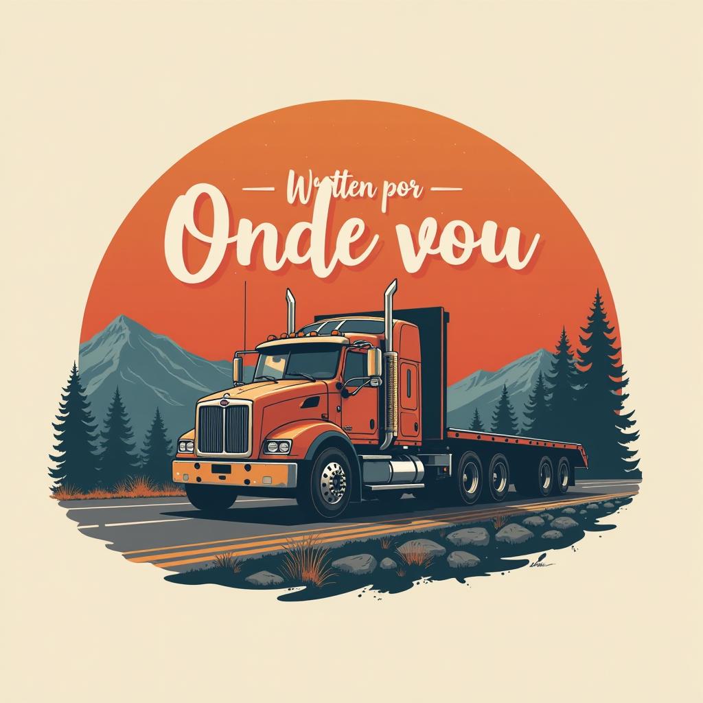  design a logo, logo with a volvo flatbed truck traveling across the united states on adventures with the phrase written por onde vou