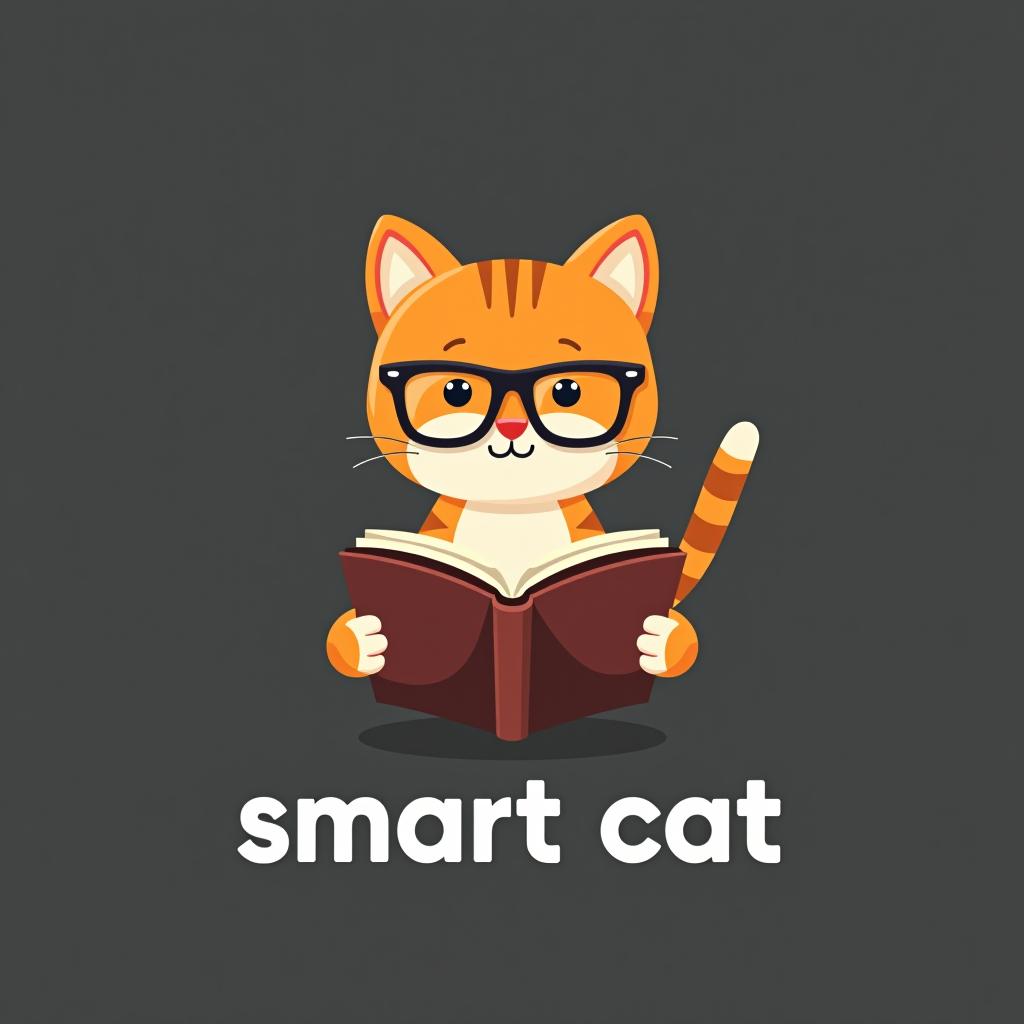  design a logo, a cat reading with some glasses , with the text 'smart cat'.