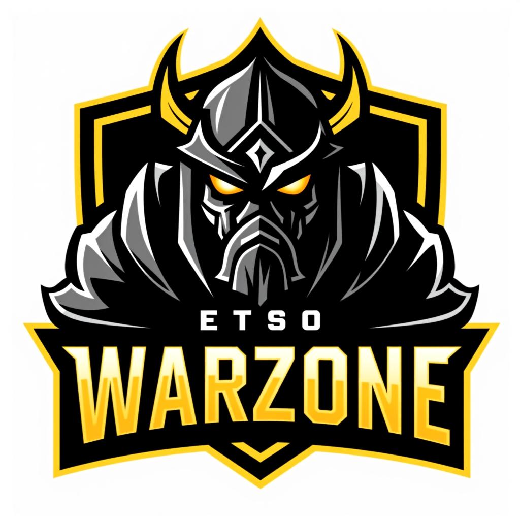  design a logo, esports logo, warrior theme, with text ‘warzone’, black and yellow color