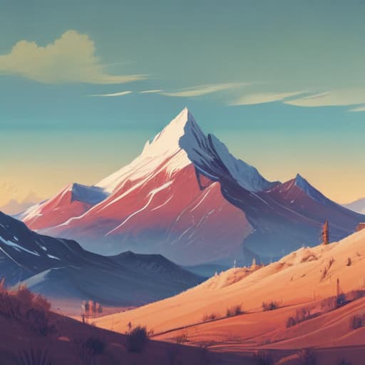 A sleepy mountain taking a nap in a surreal, abstract mountain range. in Desenho Animado style with Montanhas background