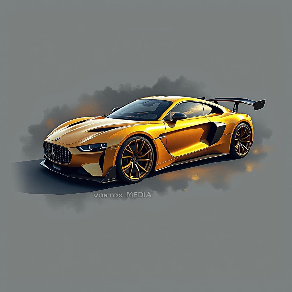  design a logo, watercolor style, logo of a car, gold color, with the text 'vortex media'.