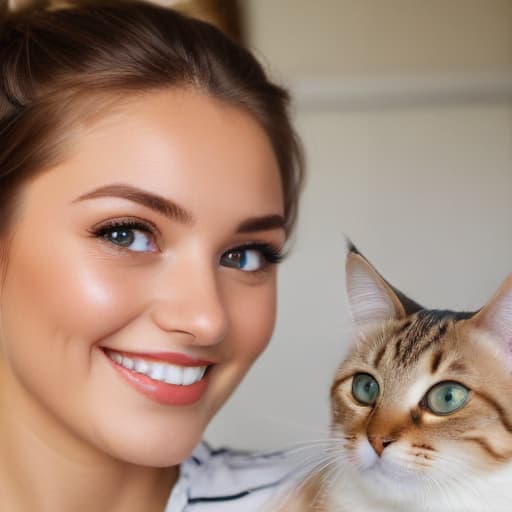 A little girl in ponytail , a cat eyes look smile at her mom happily .