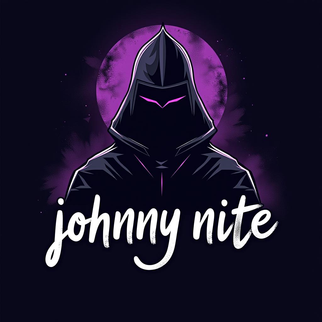  design a logo, in a realism style. knight black and purple graffiti, with the text 'johnny nite '.