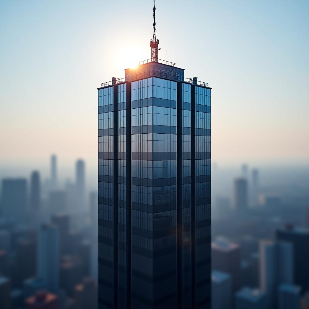  cinematic photo colored volumetric logo of the company "territory of high", the company is engaged in high rise works, insulates the facades of buildings, washes the windows of skyscrapers, industrial mountaineering, in the city of st. petersburg . 35mm photograph, film, bokeh, professional, 4k, highly detailed