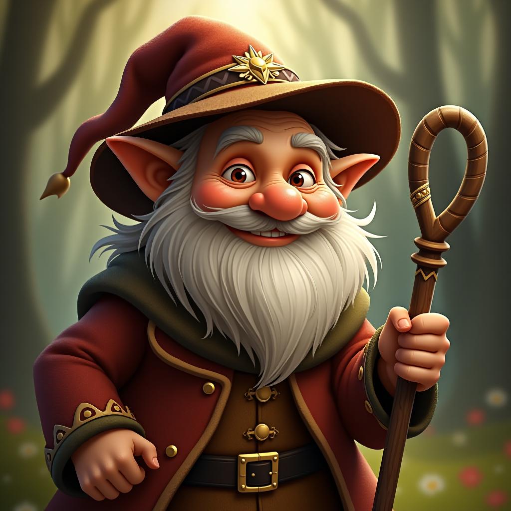  old grandfather pikh to is a cheerful fairy tale character.