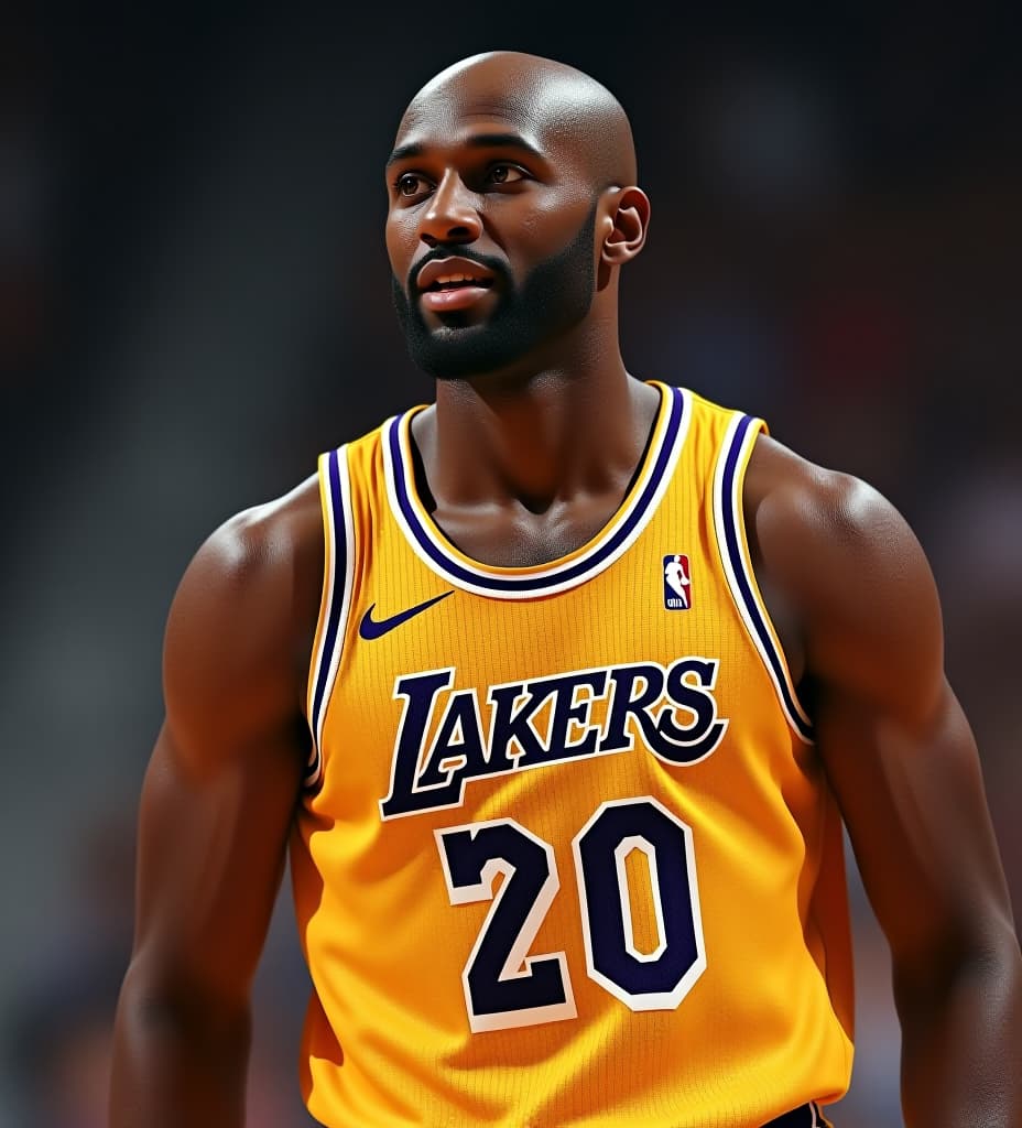  generate an image of a lakers legend wearing a boston journey