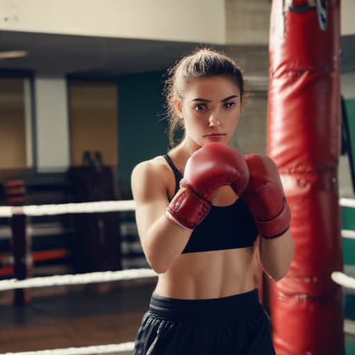 Boxing girl standing in ring corner