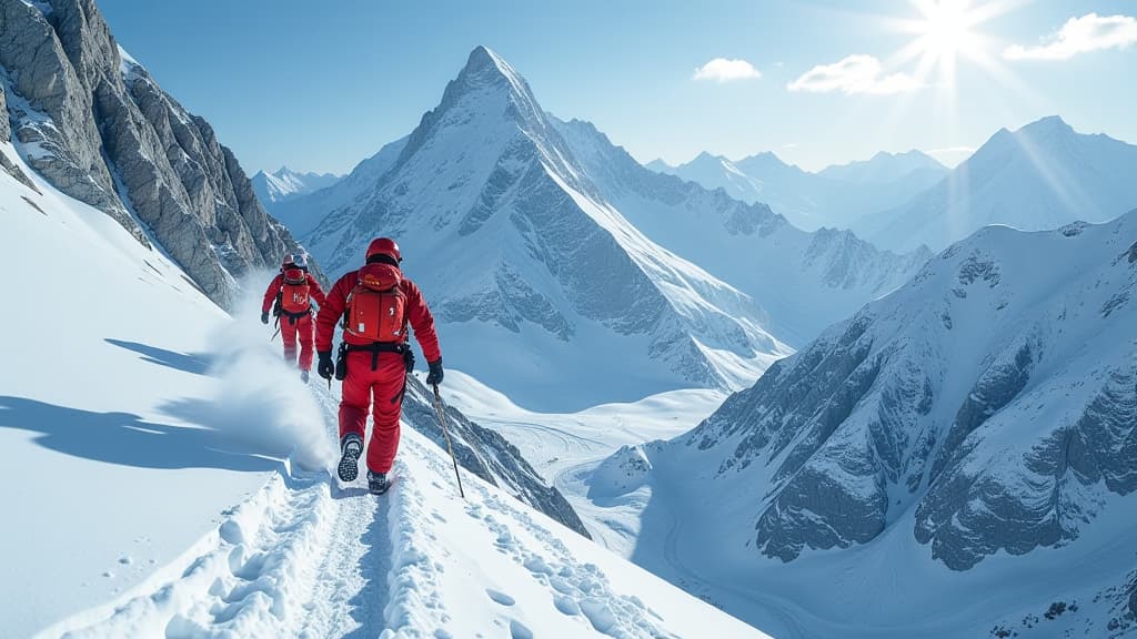  prompt: create a hyper realistic image capturing the dramatic rescue mission at grossglockner, the highest mountain in austria. show a mountain rescue team in action, swiftly saving stranded climbers under extreme conditions. include detailed visuals of rescue helicopters, mountain guides, medical personnel, and specialized rescue equipment. highlight the financial aspect by prominently featuring logos of sponsors, donation symbols, and a total cost counter exceeding 20,000 euros. emphasize the