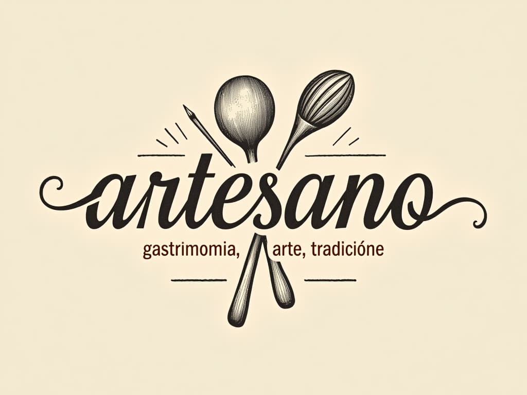  design a logo, in a pencil style. nombré de la marca “artesano” fondo con tonos claros, diseño elegante y simple con elementos de repostería, rodillo , with the text 'gastronomía, arte, tradición y legado'.