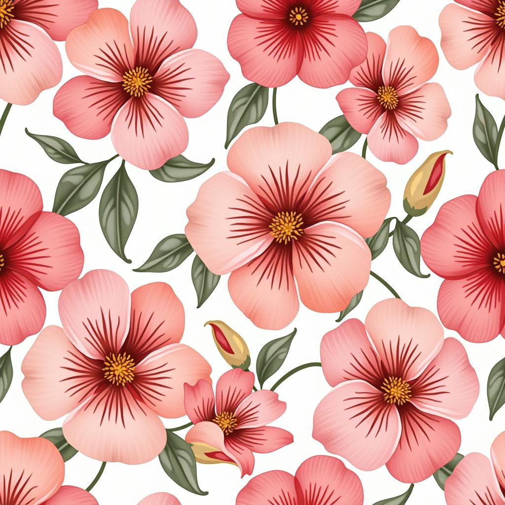  create a seamless digital design featuring a pattern of large, beautiful flowers with soft, watercolor like effects. the flowers should cover the entire surface, creating a bold, elegant, and continuous look. the overall style should be light and airy, with delicate leaves and petals to enhance the natural, floral theme. the design should be seamless to ensure it can be used in repeating patterns or wraps.