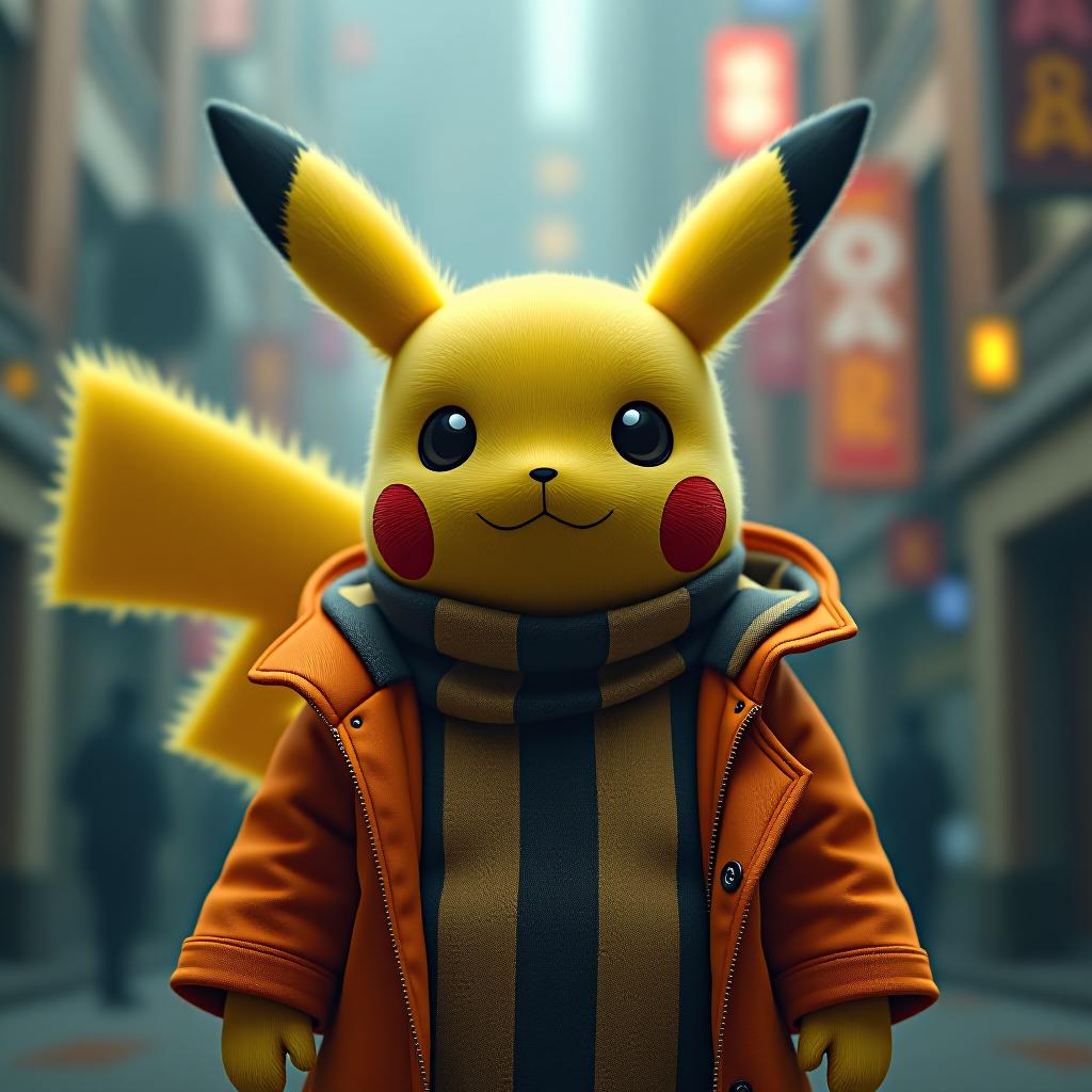  pikachu gm hyperrealistic, full body, detailed clothing, highly detailed, cinematic lighting, stunningly beautiful, intricate, sharp focus, f/1. 8, 85mm, (centered image composition), (professionally color graded), ((bright soft diffused light)), volumetric fog, trending on instagram, trending on tumblr, HDR 4K, 8K