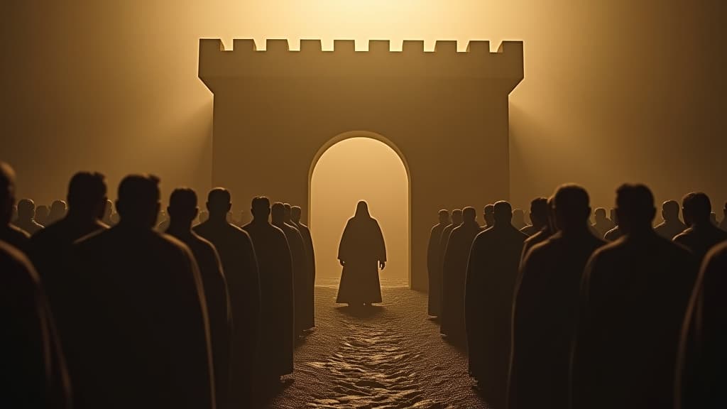  history of biblical times, a dark scene showing the men of sodom surrounding lot's house, demanding the angels to come out. hyperrealistic, full body, detailed clothing, highly detailed, cinematic lighting, stunningly beautiful, intricate, sharp focus, f/1. 8, 85mm, (centered image composition), (professionally color graded), ((bright soft diffused light)), volumetric fog, trending on instagram, trending on tumblr, HDR 4K, 8K