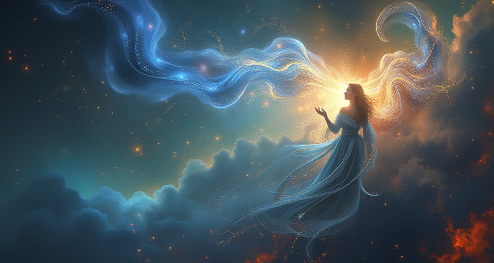  glimmering oracle, energy manipulation, creating positive change. transcendent, impactful, transformative force.. the style is digital art illustration,highly detailed, whimsical,magical, dreamlike atmosphere, realism and fantasy blend, smooth, glossy textures,luminous quality, wonder and enchantment.