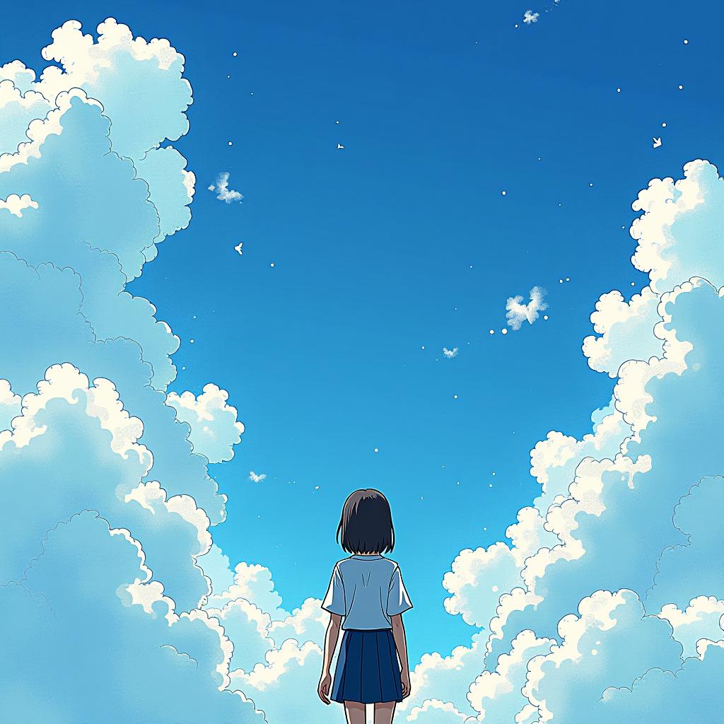  many black pencil scrawls doodles on the sky with a beautiful blue sky background with unique soft white clouds. anime. studio ghibli style. firooze hyperrealistic, full body, detailed clothing, highly detailed, cinematic lighting, stunningly beautiful, intricate, sharp focus, f/1. 8, 85mm, (centered image composition), (professionally color graded), ((bright soft diffused light)), volumetric fog, trending on instagram, trending on tumblr, HDR 4K, 8K