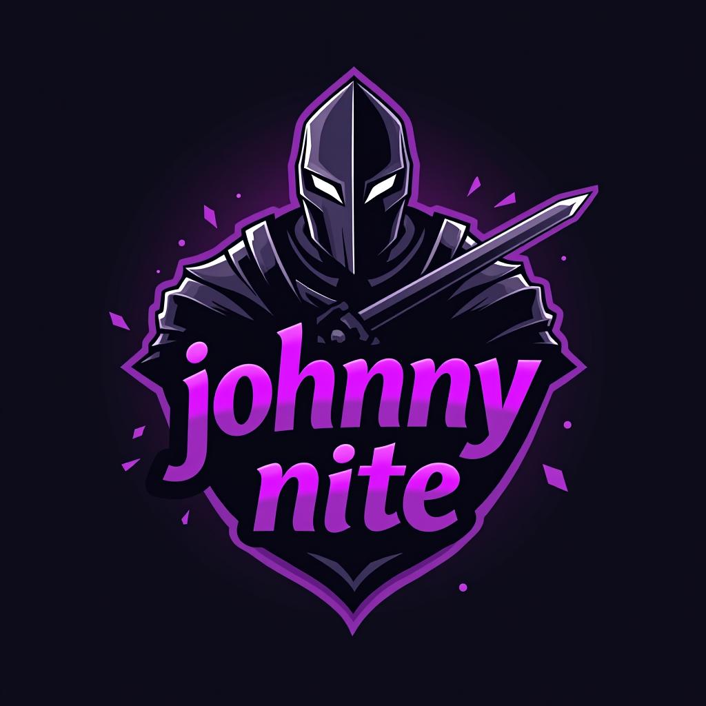  design a logo, in a geometric style. knight black and purple graffiti, with the text 'johnny nite '.