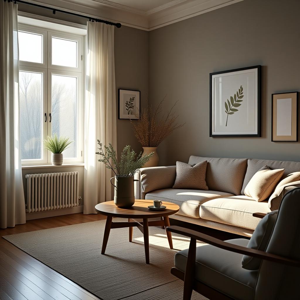  scandinavian style living room hyperrealistic, full body, detailed clothing, highly detailed, cinematic lighting, stunningly beautiful, intricate, sharp focus, f/1. 8, 85mm, (centered image composition), (professionally color graded), ((bright soft diffused light)), volumetric fog, trending on instagram, trending on tumblr, HDR 4K, 8K