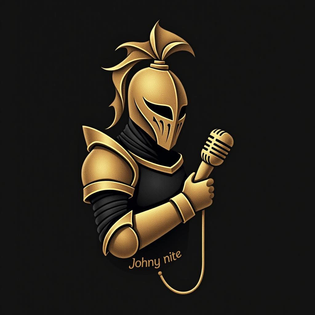  design a logo, in a origami style. knight with a mic, gold and black, with the text 'johnny nite'.