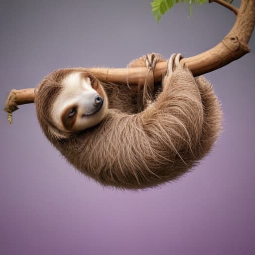 A sleepy sloth hanging from a fantastical, abstract tree branch. with Gradient background