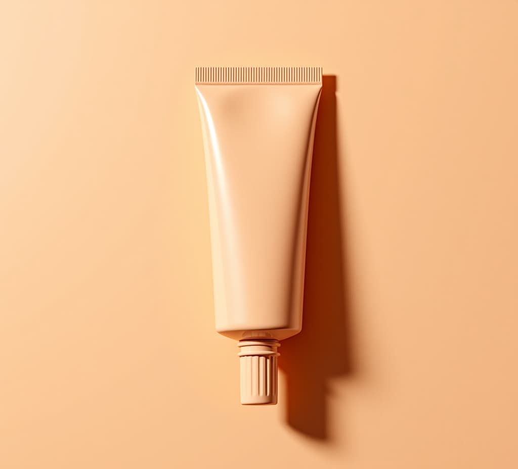  beige cosmetic tube on a peach background