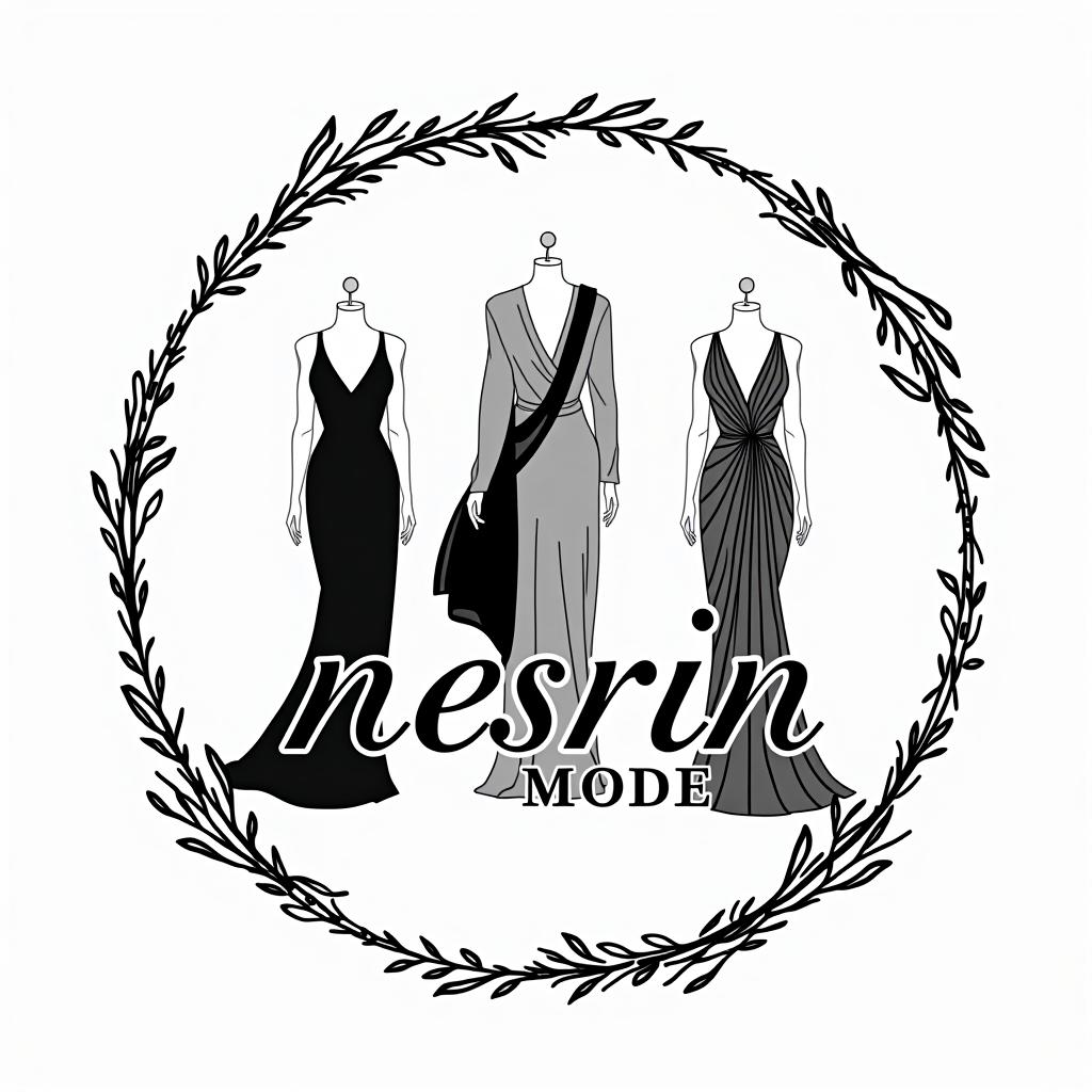  design a logo, n m logo nesrin mode mit kleidern schwarz weiß elegant dubai auffällig , with the text 'nesrin mode '.