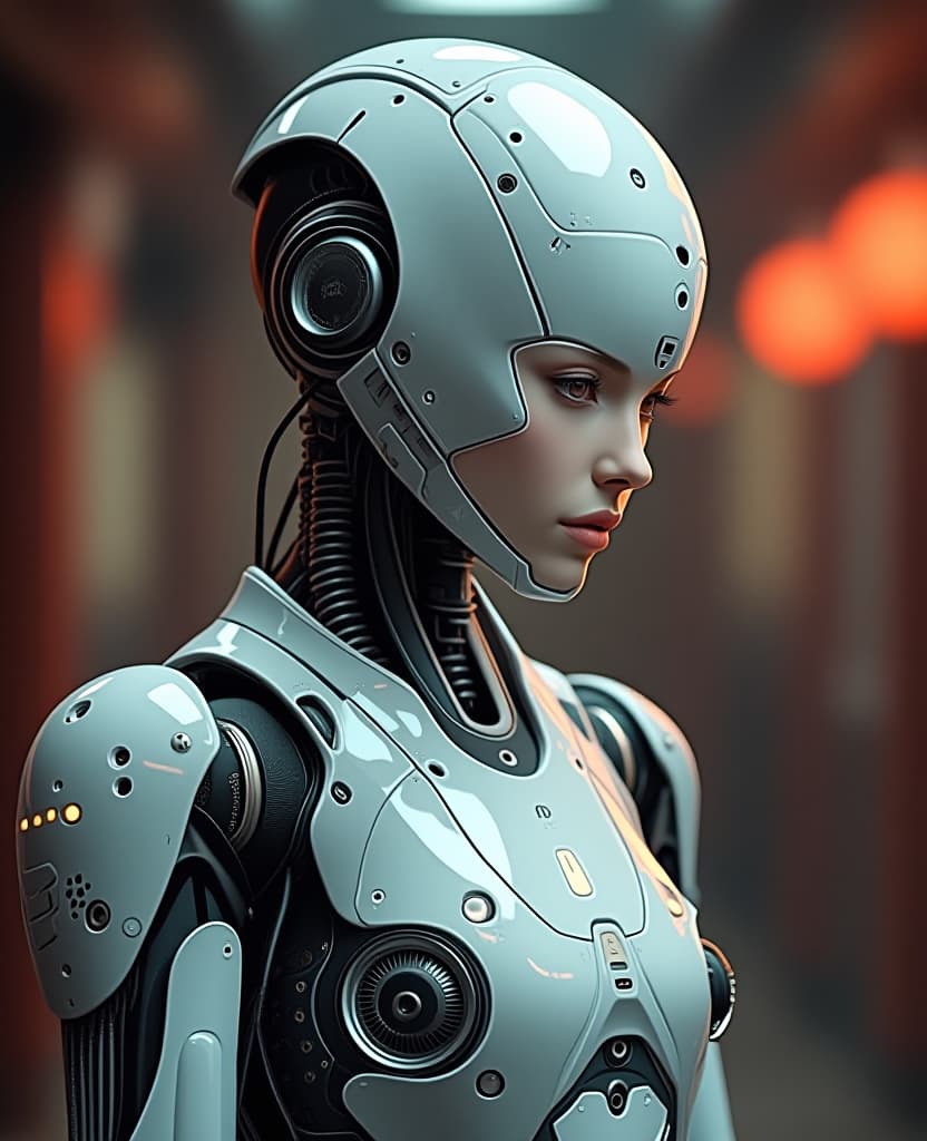  cybernetic robot hot skinny cute tender . android, ai, machine, metal, wires, tech, futuristic, highly detailed