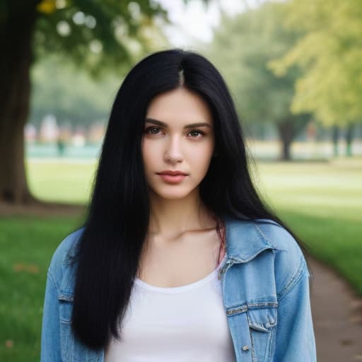 A old , straight black hair, of ukrainian origin with big s.. In a park