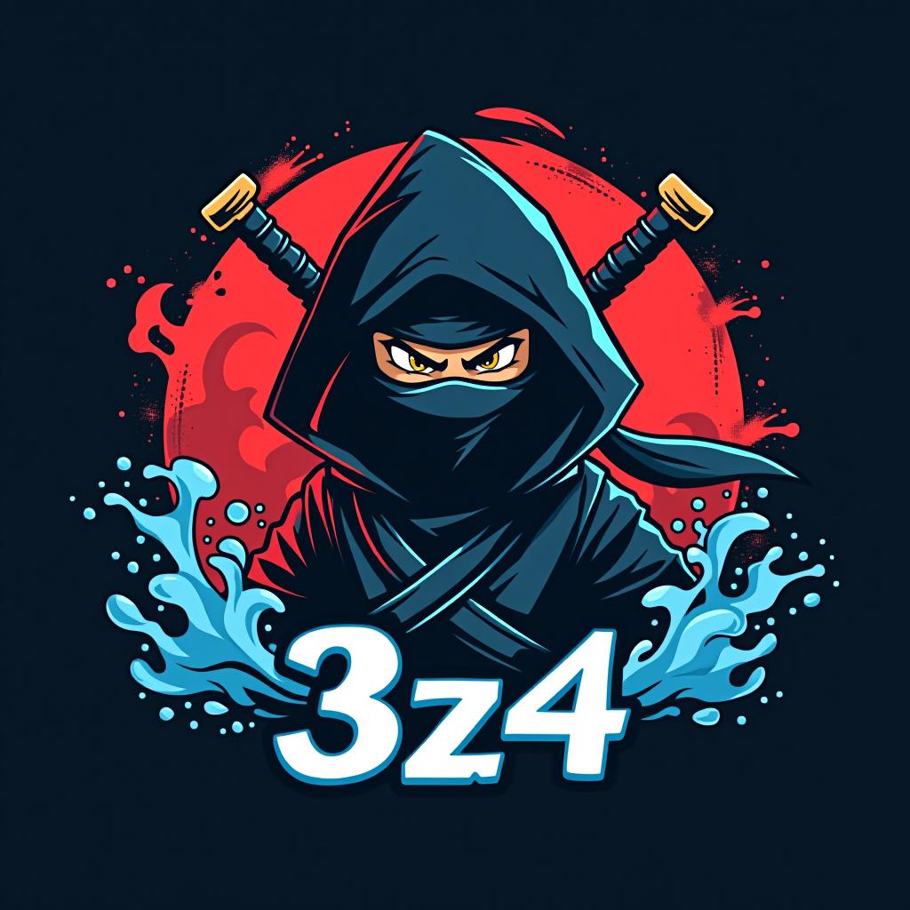  design a logo, water splash ninja, with the text '3z4'.