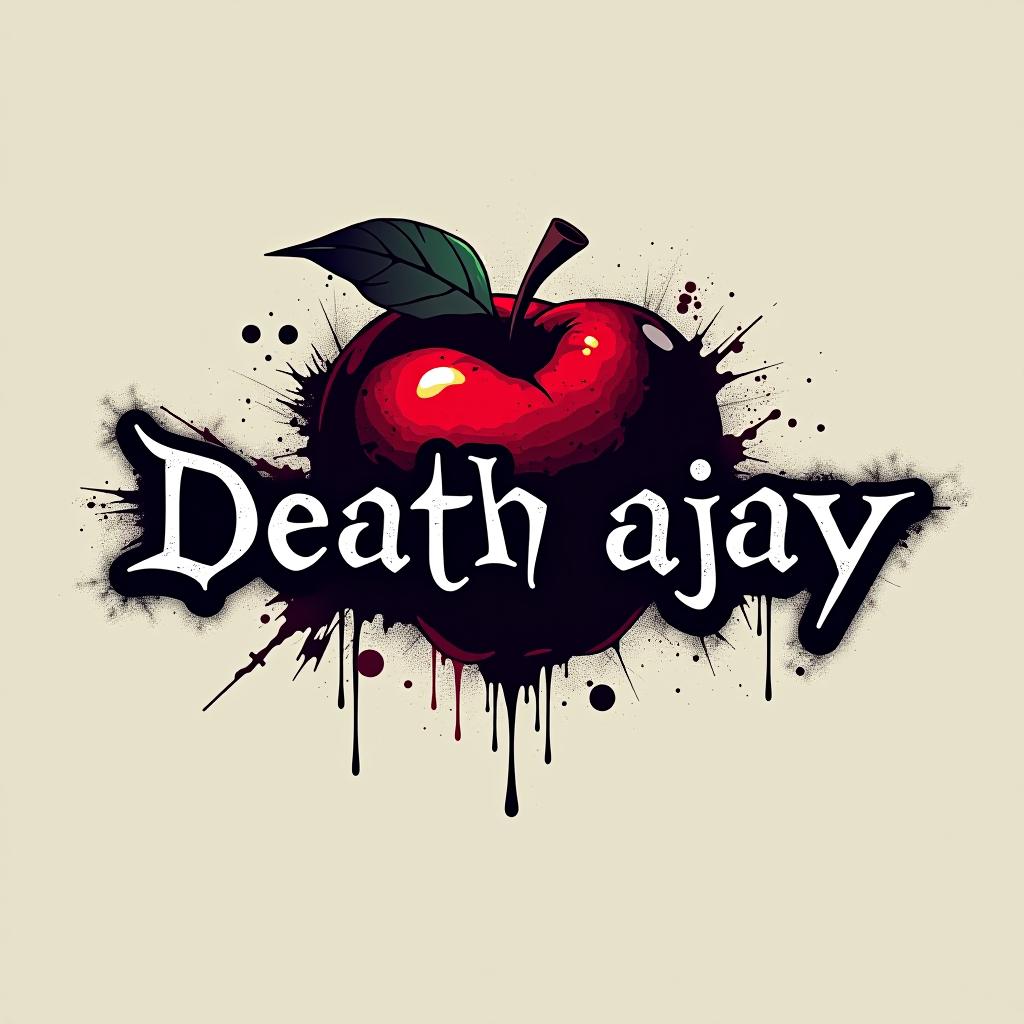  graffiti art style, design a logo using photoshop style effects. the logo should prominently feature the text 'pranav ajay' in a sleek, anime inspired font. incorporate elements and motifs from death note, such as the death note book or a stylized apple, ensuring the design is unique and original. the color scheme should be dark and dramatic, reflecting the intense and mysterious atmosphere of the anime.", dynamic, dramatic, vibrant colors, graffiti art style