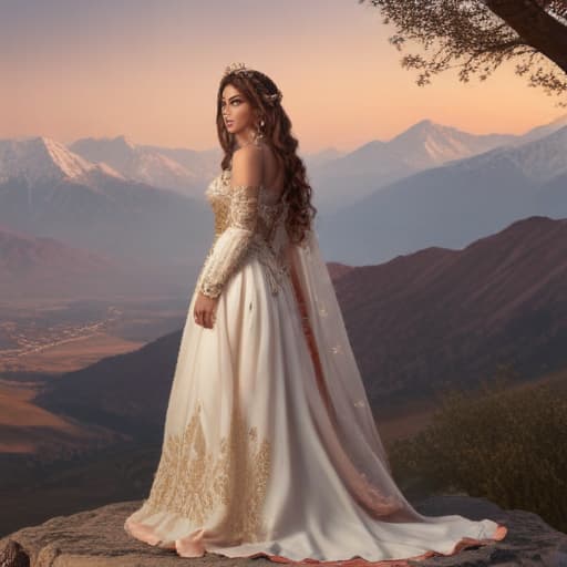 Rania in Mythological style with Mountains background