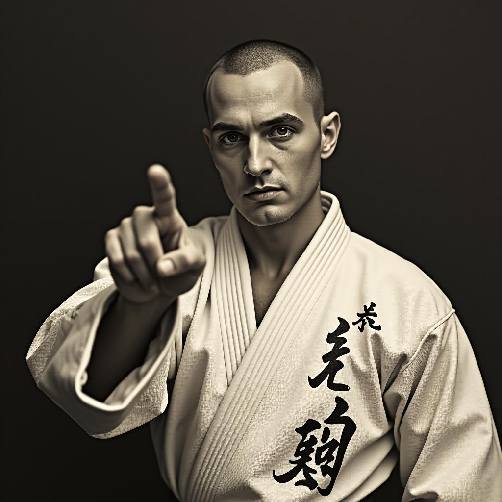  mayakovsky in a kimono for brazilian jiu jitsu points with his finger, and below there is an inscription in russian: "are you practicing brazilian jiu jitsu?"