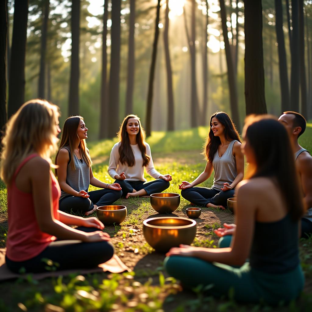  group meditation in nature with singing bowls.