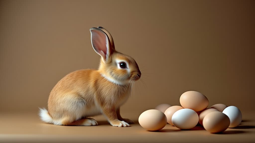  a rabbit next to a pile of eggs