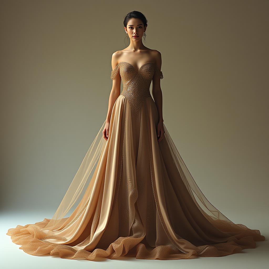  "product shot of an unusual evening gown made of silk, neutral background, bizarre product photography, designed in the style of elie saab."  hyperrealistic, full body, detailed clothing, highly detailed, cinematic lighting, stunningly beautiful, intricate, sharp focus, f/1. 8, 85mm, (centered image composition), (professionally color graded), ((bright soft diffused light)), volumetric fog, trending on instagram, trending on tumblr, HDR 4K, 8K