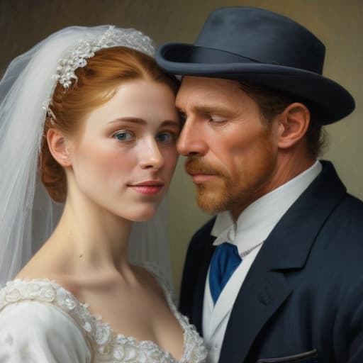 (Bride and Groom), oil painting, highly detailed, 4k, high quality, by Vincent Van Gogh