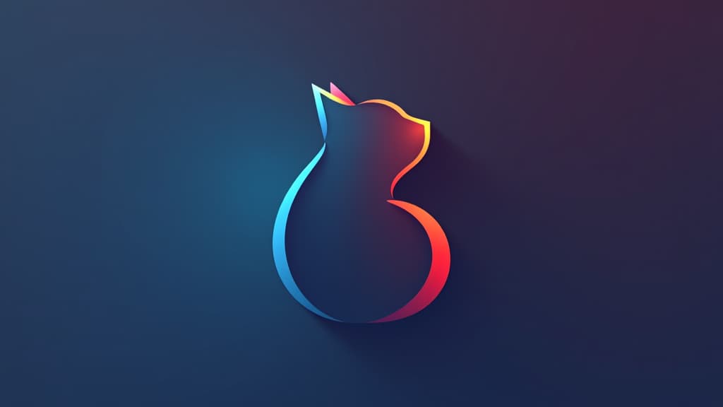  design a logo, minimalistic logo of a cat, blue and red background