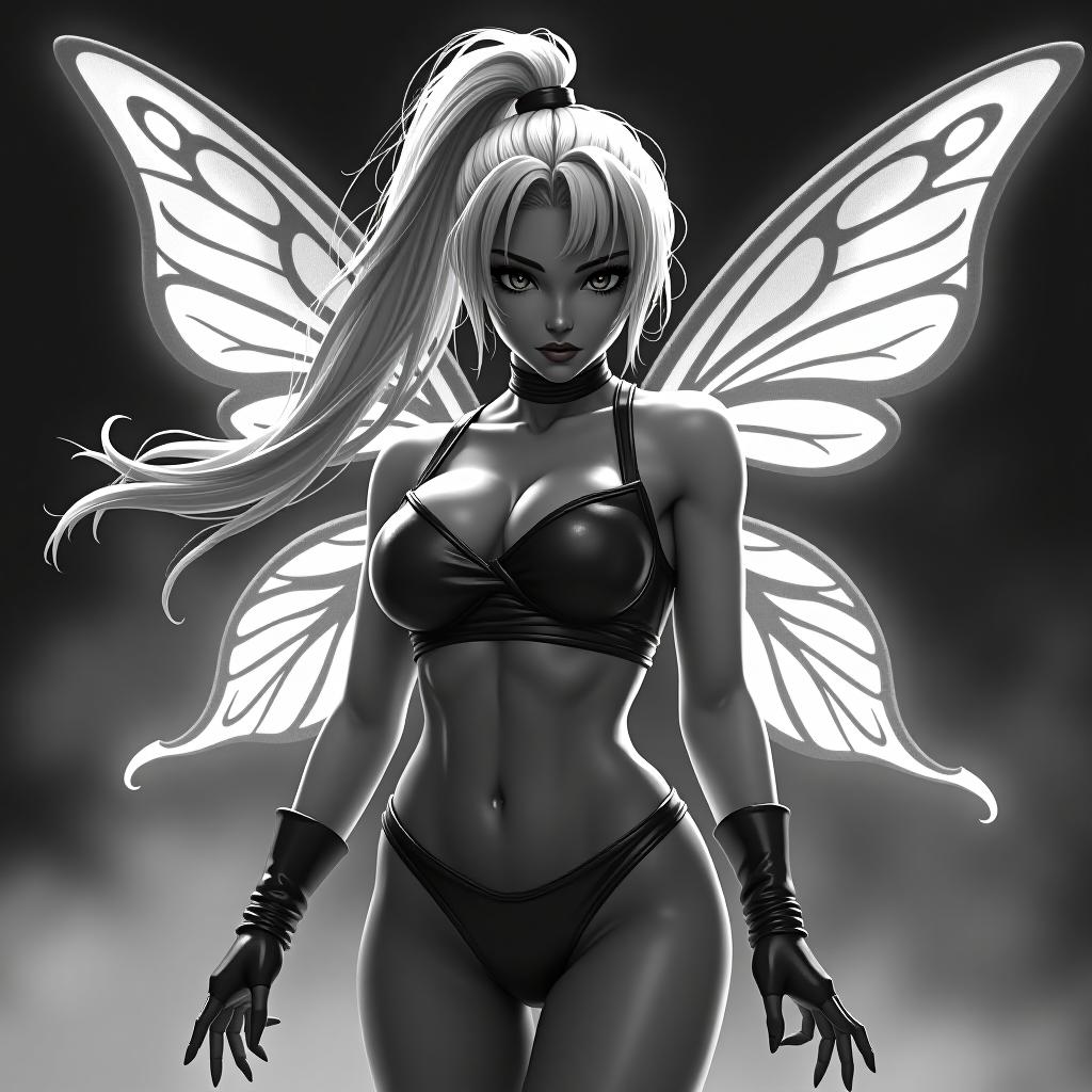  street fighter style black and white contour of fairy fairy, full growth . vibrant, dynamic, arcade, 2d fighting game, highly detailed, reminiscent of street fighter series hyperrealistic, full body, detailed clothing, highly detailed, cinematic lighting, stunningly beautiful, intricate, sharp focus, f/1. 8, 85mm, (centered image composition), (professionally color graded), ((bright soft diffused light)), volumetric fog, trending on instagram, trending on tumblr, HDR 4K, 8K