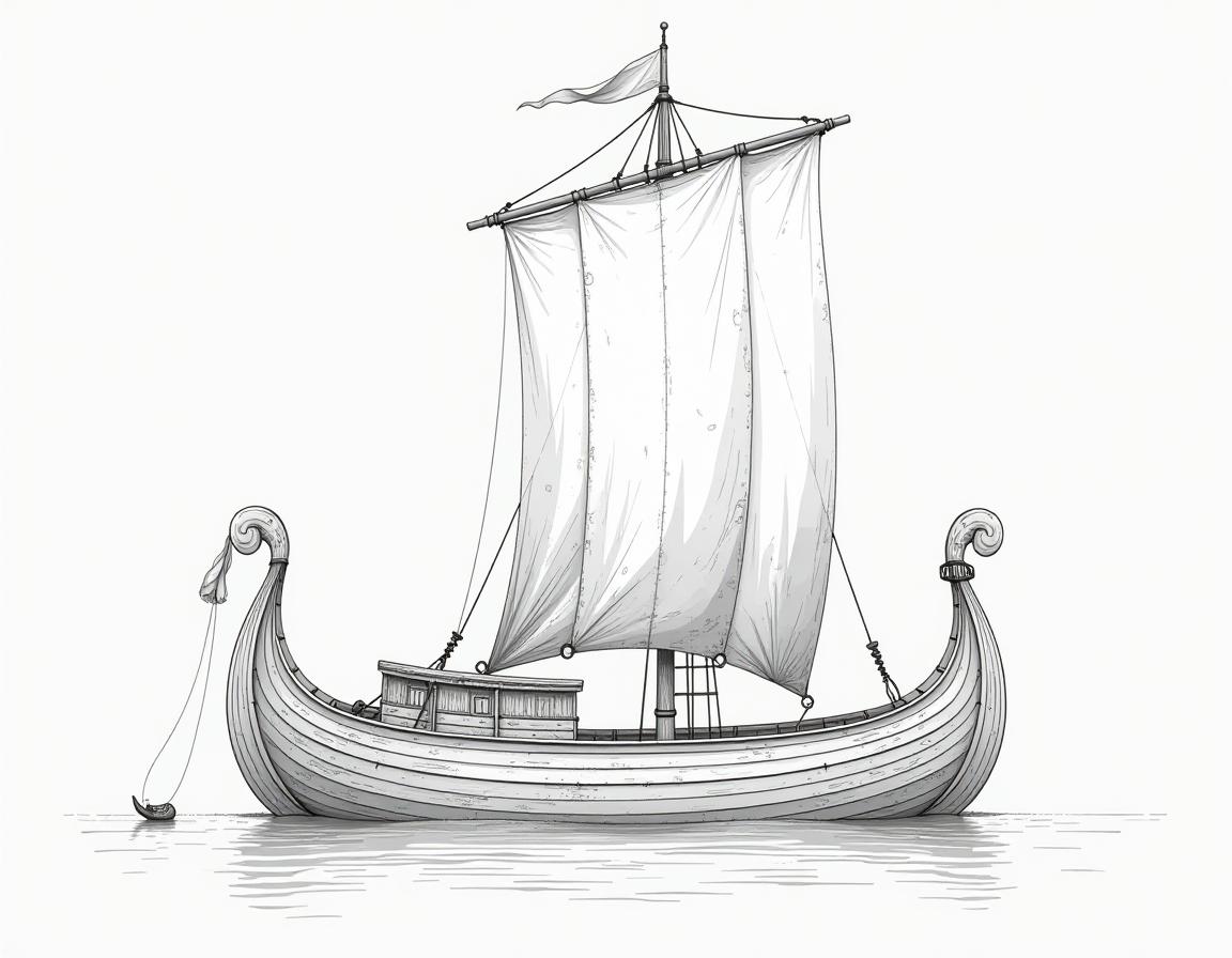  line art drawing viking boat drakkar, hyperrealism, (many small details:1.4) . professional, sleek, modern, minimalist, graphic, line art, vector graphics