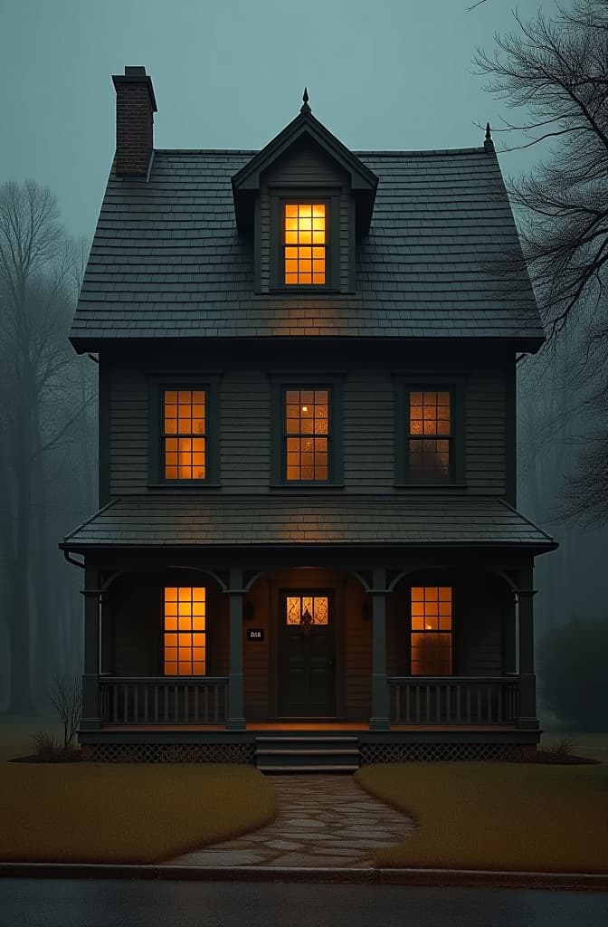  dibuja una casa pequeña típica de massachusetts del siglo xvi, destartalada, con el techo a punto de hundirse, con un ambiente oscuro y tétrico, realistic, portrait, art by donato giancola and greg rutkowski, realistic face, digital art, trending on artstation hyperrealistic, full body, detailed clothing, highly detailed, cinematic lighting, stunningly beautiful, intricate, sharp focus, f/1. 8, 85mm, (centered image composition), (professionally color graded), ((bright soft diffused light)), volumetric fog, trending on instagram, trending on tumblr, HDR 4K, 8K