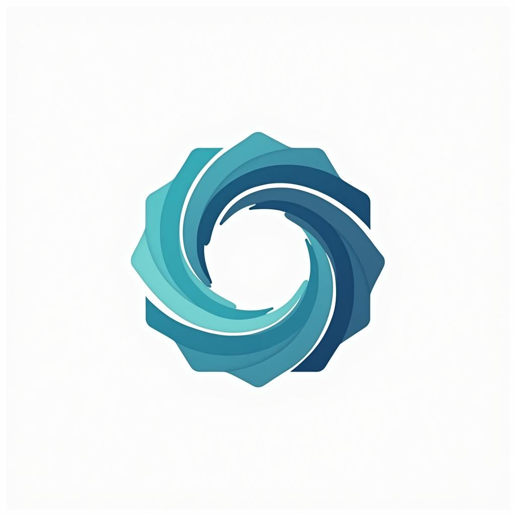  design a logo, a company logo with a circular vortex logo, clean beautiful design, simple, beautiful aesthetic, duotone blue and teal on white background, sharp, clean lines, hurricane