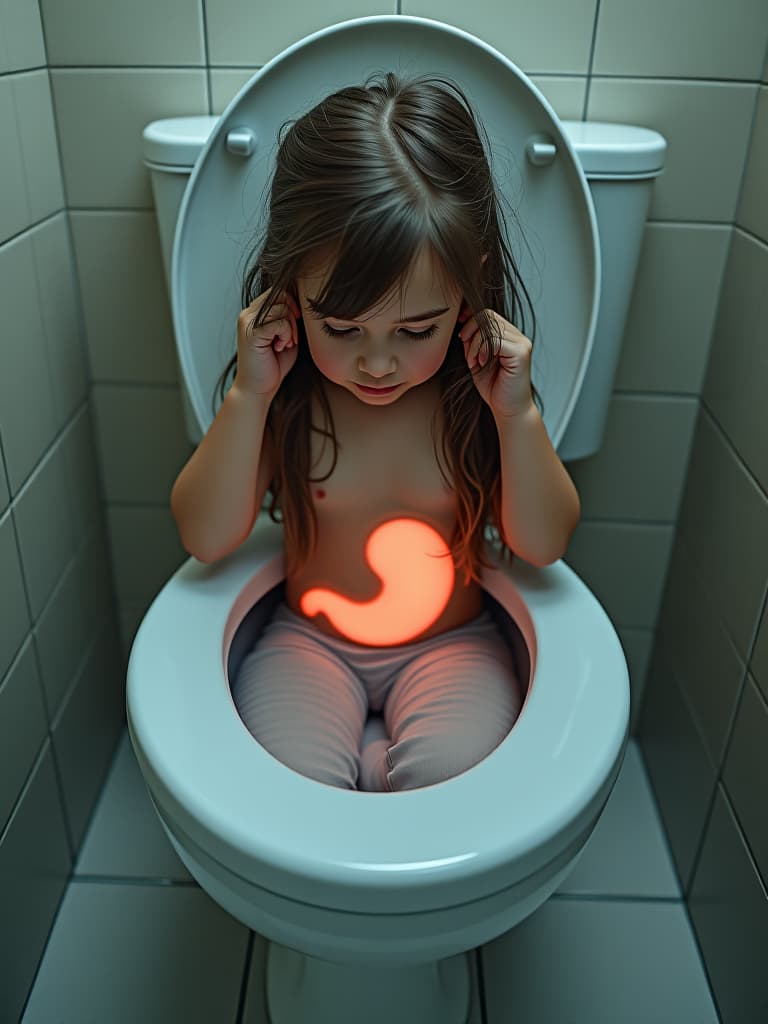  girl in poo, first grader in elementary school, looking at my stomach, toilet, masterpiece, best quality,8k,ultra detailed,high resolution,an extremely delicate and beautiful,hyper detail