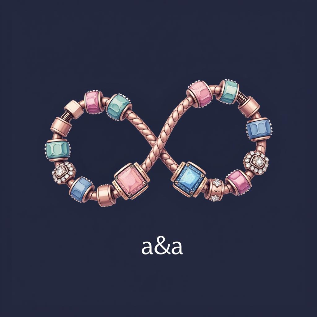  design a logo, logotipo de pulseras y charms pandora colores pastel , with the text 'infinity jewelry shop a&a'.