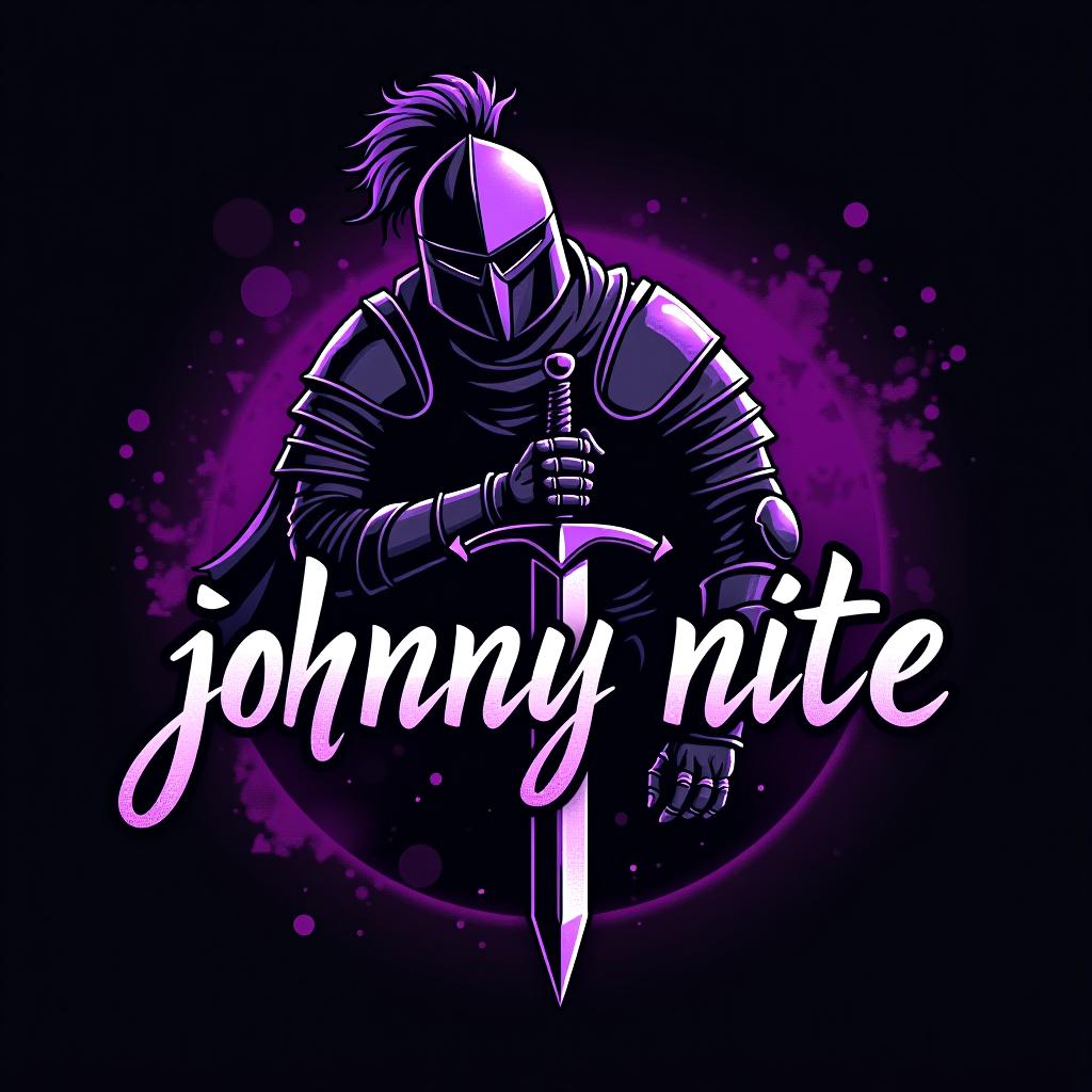  design a logo, in a realism style. knight black and purple graffiti, with the text 'johnny nite '.