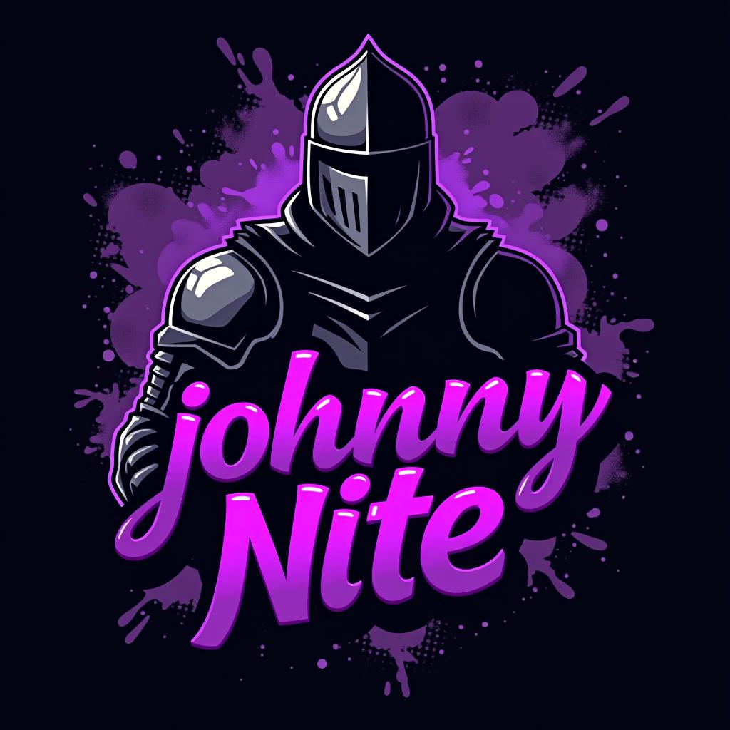  design a logo, in a realism style. knight black and purple graffiti, with the text 'johnny nite '.